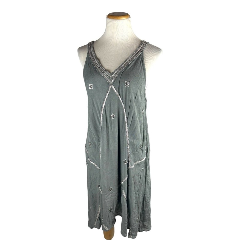 World Market Embellished Boho Sun Dress Beaded Midi Slip Tank Dress Small/Medium